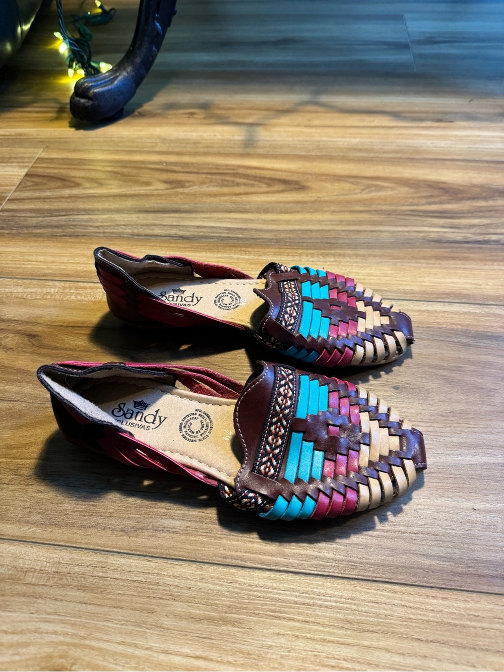 Multicolor Braided Leather Huarache Flats - Turquoise, Burgundy & Tan (multi)